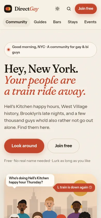 The DirectGay homepage on a phone.