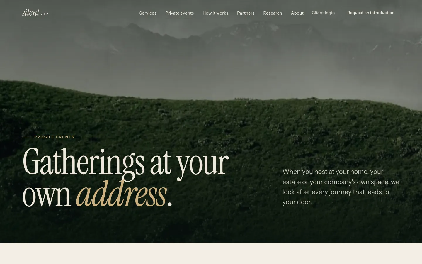The private events page: “When the venue is yours, the journeys are ours.”