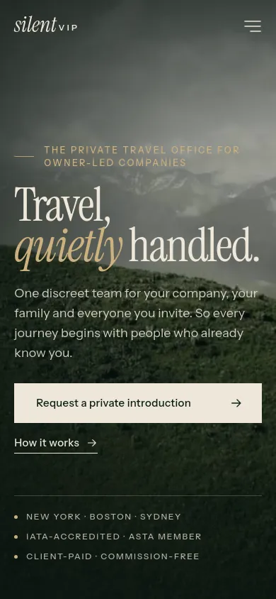 The silentVIP homepage on a phone.