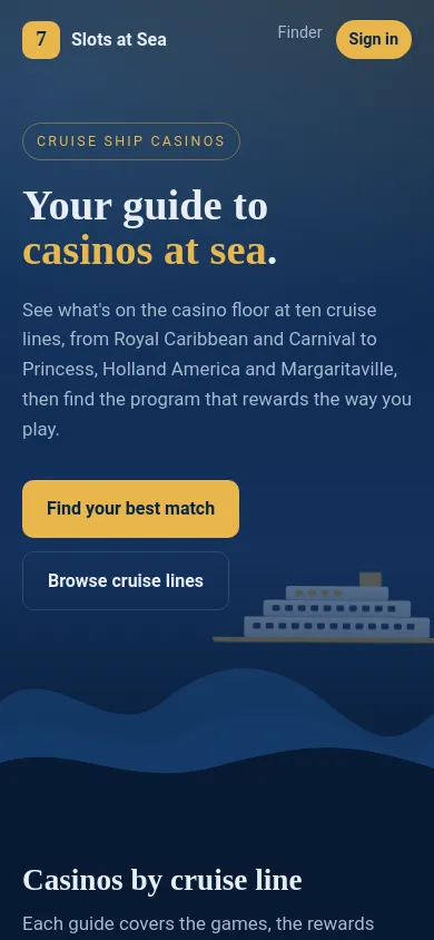 The Slots at Sea homepage on a phone.